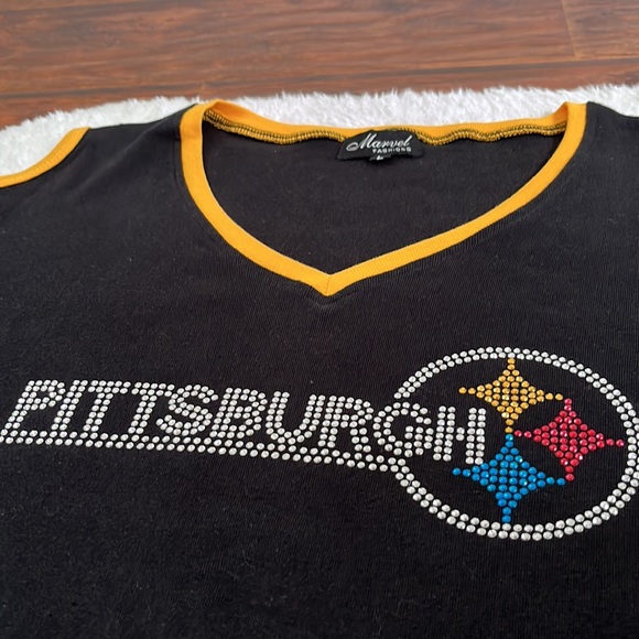 Pittsburgh Steelers Rhinestone Bling Cold Shoulder Top - Picture 3 of 8